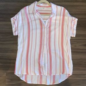 white and red striped button up blouse